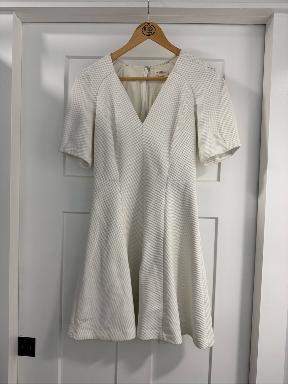 Rebecca Taylor Ivory Textured V-Neck Fit-and-Flare Dress